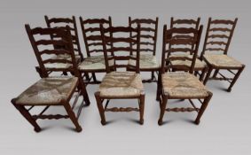 A Set of Eight Rush Seated early c1960 Ladderback Chairs