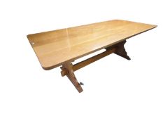 A large honey coloured modern refectory table (needs screws underneath) 221cm L x 98cm W x 75cm H