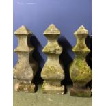 Architectural Salvage: Three decorative carved stone shaped obelisks, as found, see photos for