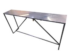 A narrow metal console table/side table 153cm W x 29cm D x 77cm H