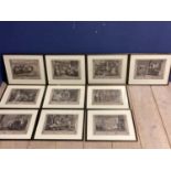 Set of ten etching prints in black glazed frames stamped William Hogarth 25cm x 36cm