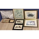 Mixed lot of framed prints to include images of pigs, classic motor etc various sizes