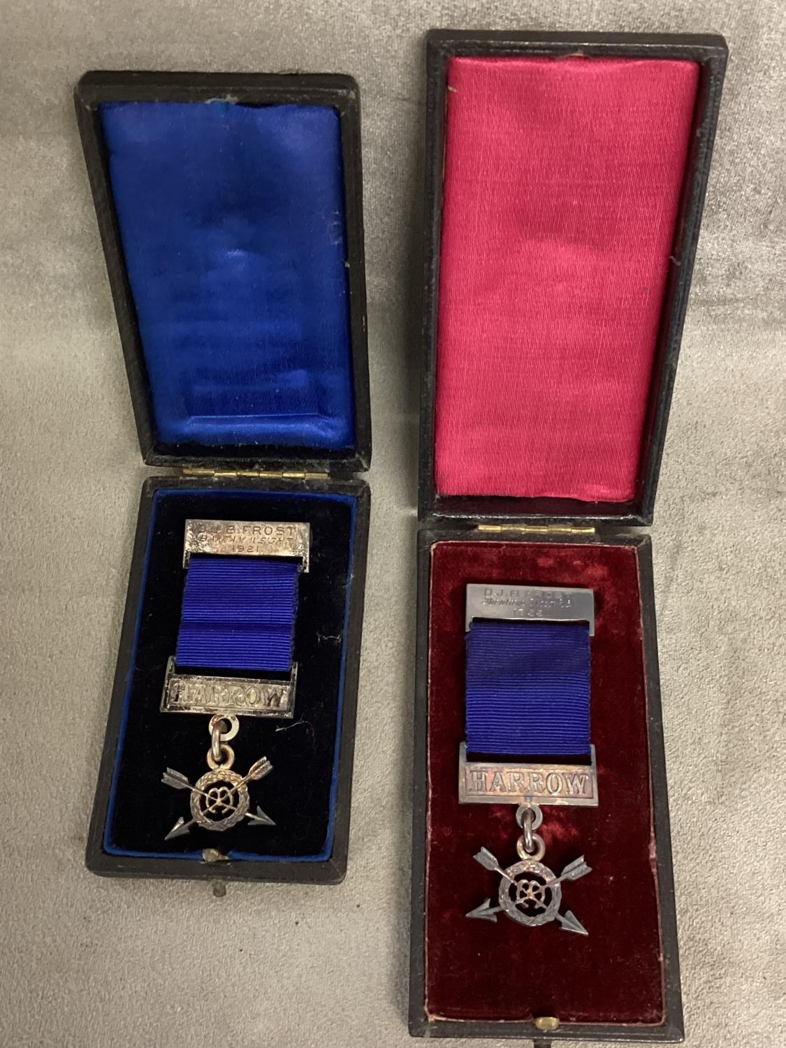 Two cased medals, labelled Harrow, D J B Frost, Bantam weight 1921, with some wear, and another - Image 8 of 8