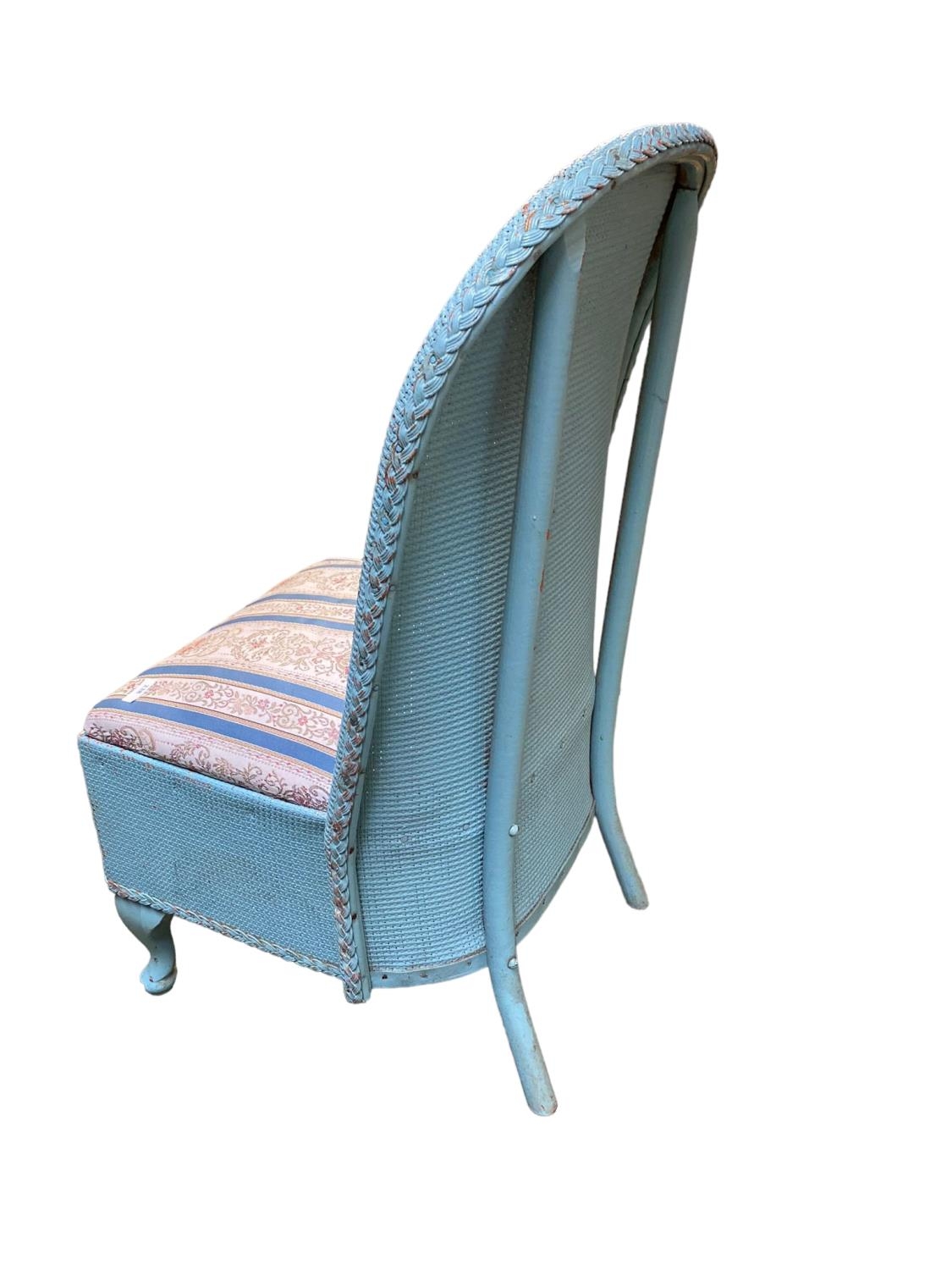 A blue painted old wicker Lloyd Loom style bathroom chair, as found with wear - Image 3 of 6