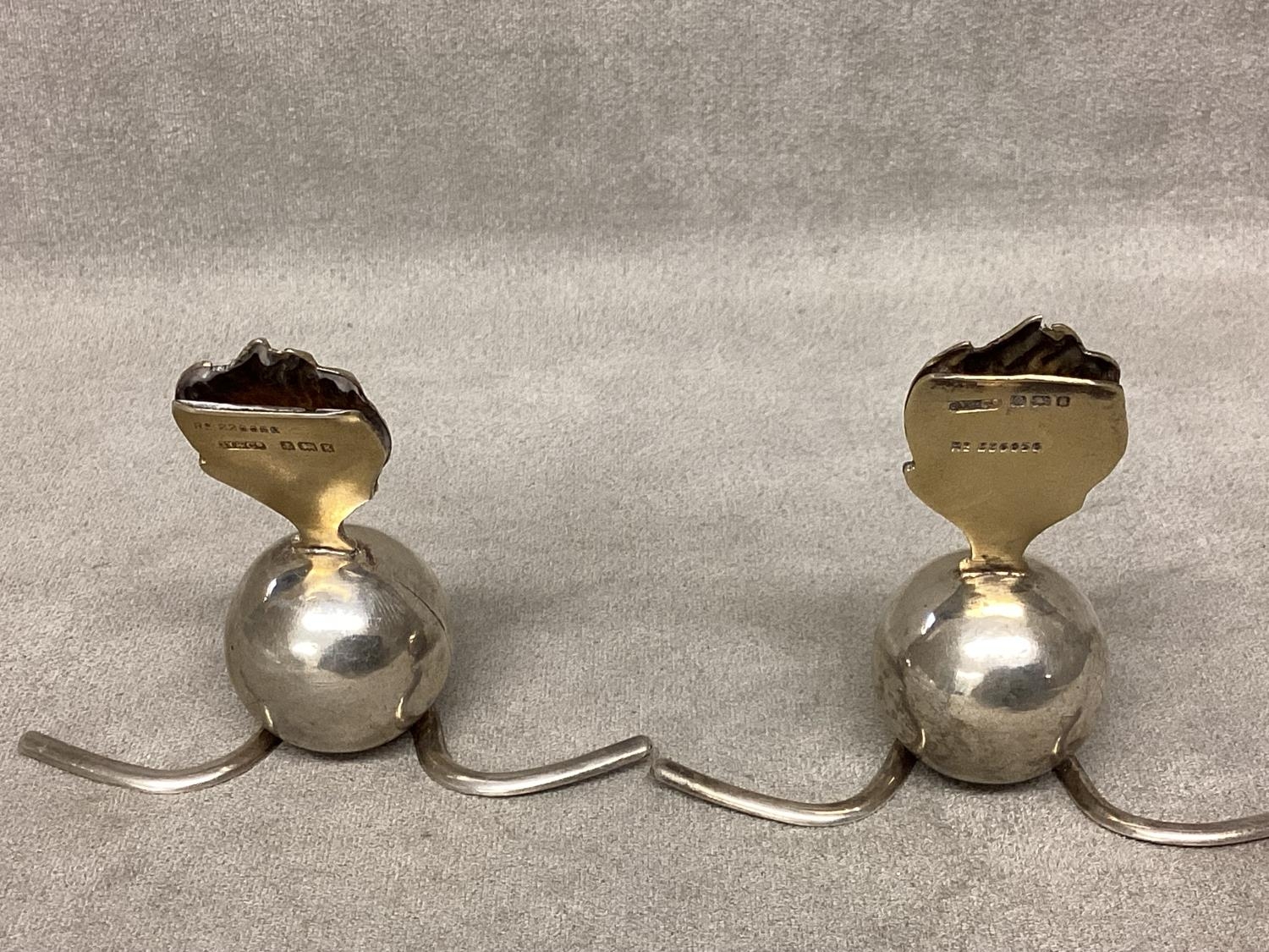 A pair of filled Sterling silver menu holders, modelled as Grenadier Guard Grenades (Ball and - Image 5 of 5