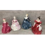 Three Royal Doulton figurines and one Coalport figurine