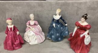 Three Royal Doulton figurines and one Coalport figurine