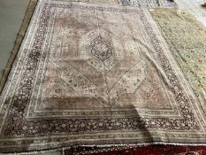 Fine pure silk Oriental carpet Size. 3.10 x 2.48 metres Attractive carpet with harmonious colours.