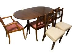 Mahogany reproduction dining table and a quantity of dining chairs, all as found: Set of 6 chairs (4