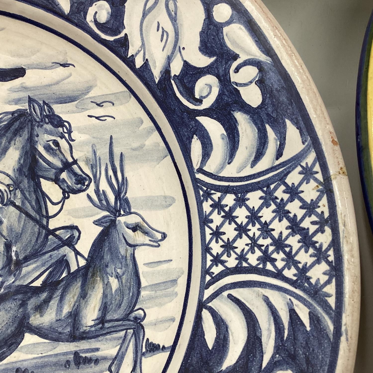 A large Studio Pottery bowl together with a Delft Charger, and one other - Image 4 of 10