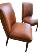 Pair of modern brown leather side chairs 48cm W x 52cm D x 86cm H