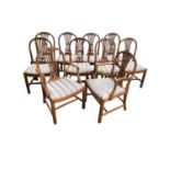 A set of 10 (8+2) dining chairs, with striped upholstered drop in seats