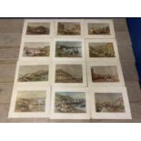12 lithographs of Hong Kong, each in its original paper brown envelope, with printed title and