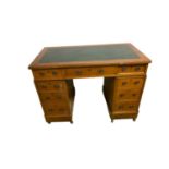 A modern knee hole desk, modern repro small narrow bureau, a folding two tier table, and another