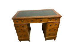 A modern knee hole desk, modern repro small narrow bureau, a folding two tier table, and another