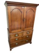 Large Georgian mahogany wardrobe with chest below, with some wear and losses 120cm