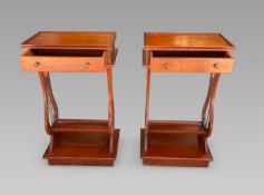 A Pair of Mid Century Bedside Tables with drawer and lyre sides Height 67 cm, Depth 24 cm and