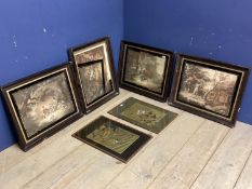 Set of 4 etching style hunting prints in recessed glazed frames, one without glass. Together with