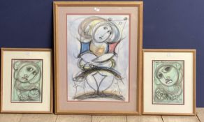Three abstract pastel on paper drawings in wooden glazed frames, each signed Ben lower right 65cm