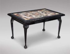 A Black Lacquered Italian Marbled Topped Centre Table with ball/claw feet.Dimensions:W: 135cm�(53.
