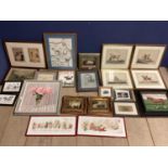 Large collection of original artworks and prints to include equestrian still life and advertising