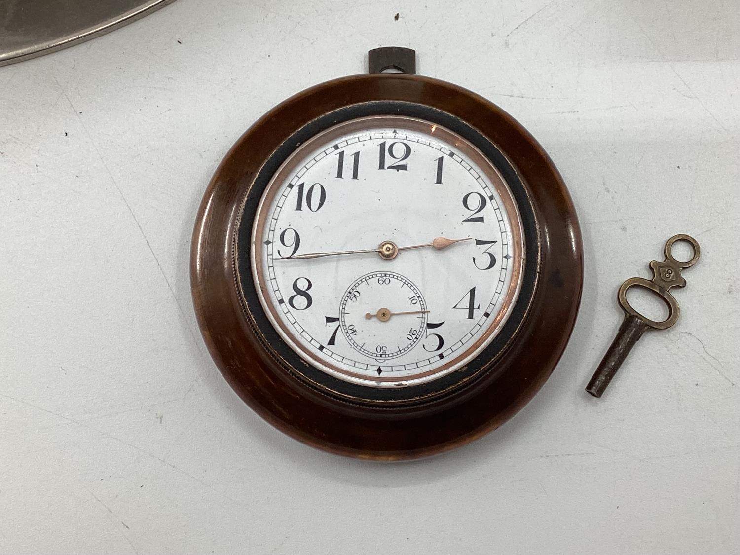 A boxed gilt brass ships barometer in oak case by E J Dent, Paris, and a ships clock and a small - Image 2 of 5