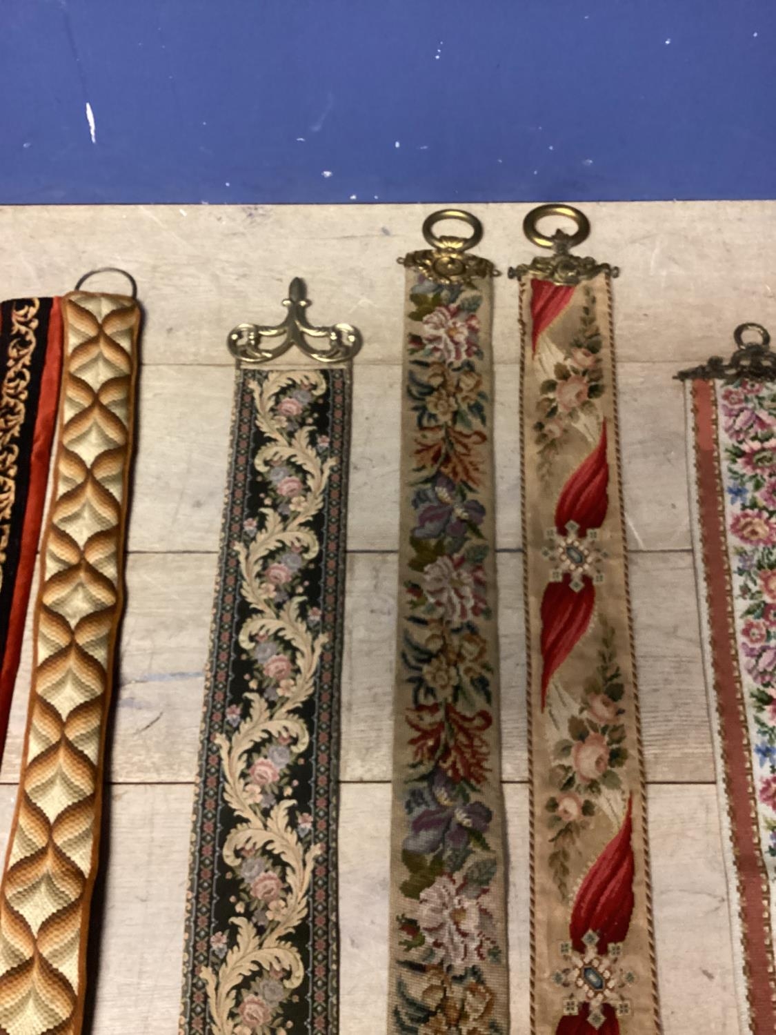 A quantity of rope and tassle curtain tie backs and five Victorian gilt metal mounted tapestry - Image 13 of 13