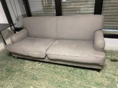 Grey upholstered sofa on raised feet, 220cmW