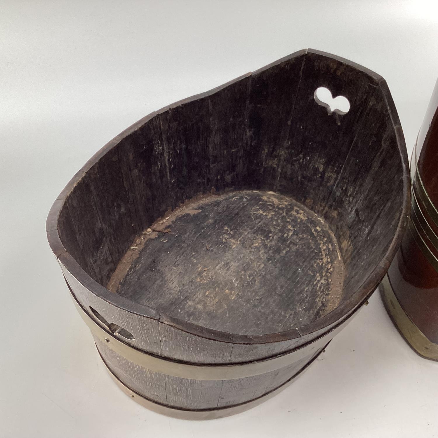 A mahogany and brass bound peat bucket with brass liner, together with an oak and brass example, - Image 2 of 3
