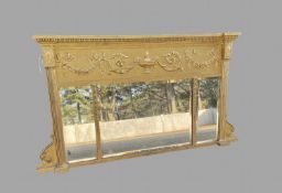 A 19thc Gilt three�panelled over mantle mirror Width 111 cm, Depth 9 cm and Height 71 cm