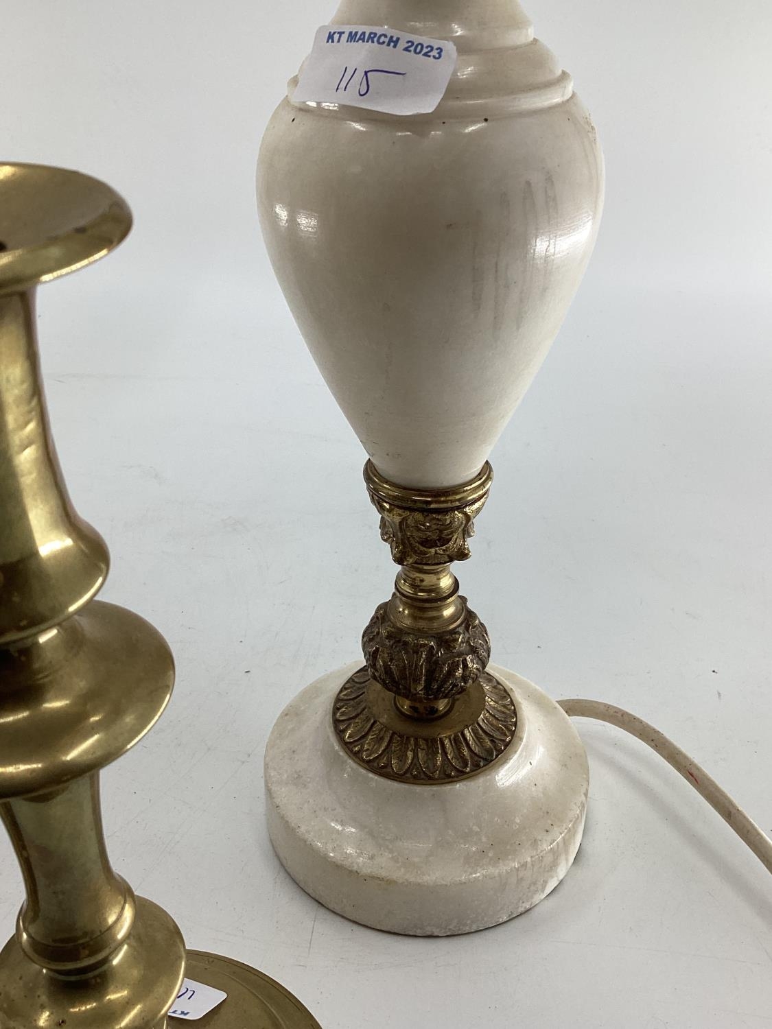 Pair of gilt brass candle sticks and a modern adjustable wall lamp and one other - Image 3 of 6