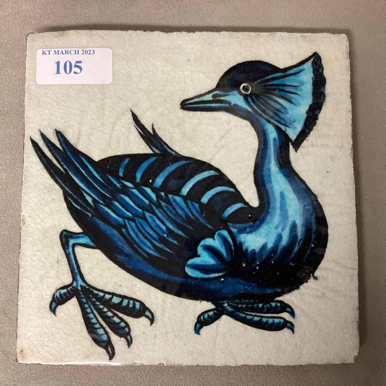 WILLIAM DE MORGAN, A blue and white tile of a stylised bird, stamped verso W DE MORGAN, 15.5 x - Image 2 of 9