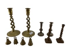 Collection of brass items to include 3 pairs of candlesticks