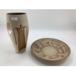 Two pieces of Jordanian C20th Art Pottery, charger 34 diameter and vase 34cm H