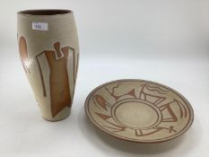 Two pieces of Jordanian C20th Art Pottery, charger 34 diameter and vase 34cm H