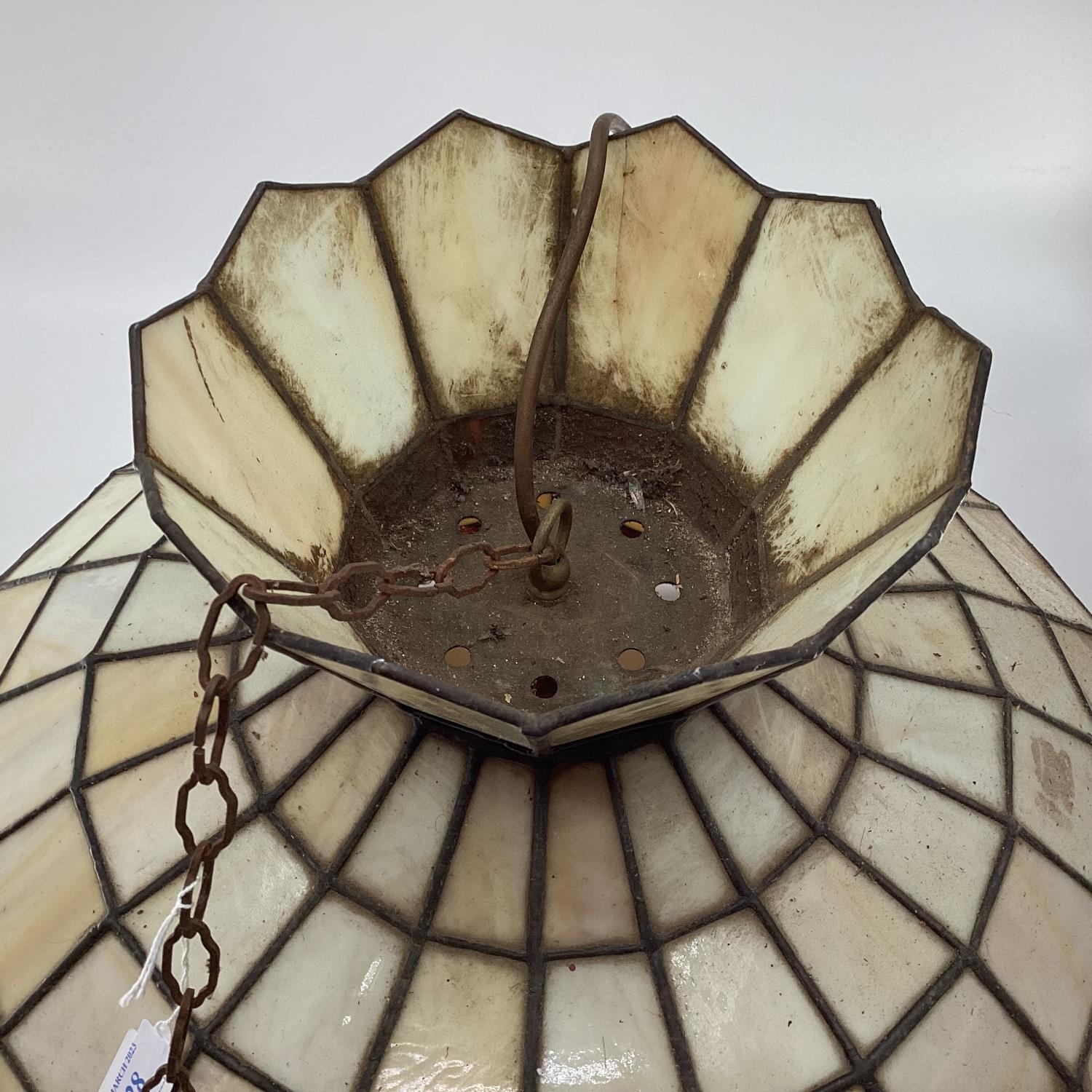 Large Tiffany Style lead glass celling lamp shade, some damage and losses, 53cm d - Image 6 of 8