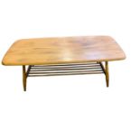 Small Ercol coffee table, with under shelf, and Ercol sticker underside 104cm W x 47cm D x 36cm H