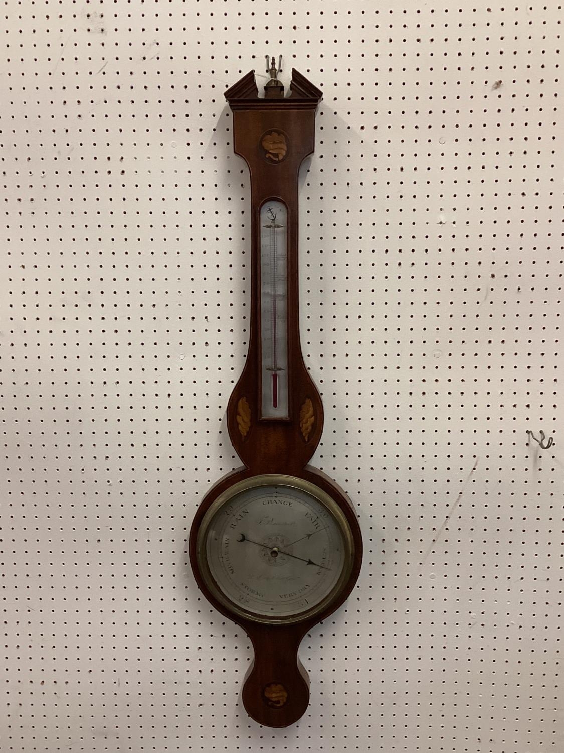 Georgian inlaid mahogany banjo barometer 97cm - Image 2 of 4