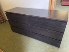 Modern black low side cabinet with drawers and cupboards, 161cmW x 49cmD x 79cmH