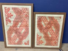 Two framed and glazed pictures , of red coloured print designs on graphe paper, Roger Banks Pye,