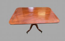 A Regency Mahogany Tilt Top Breakfast Table with brass banding inlay to top Width 137 cm, Depth 98