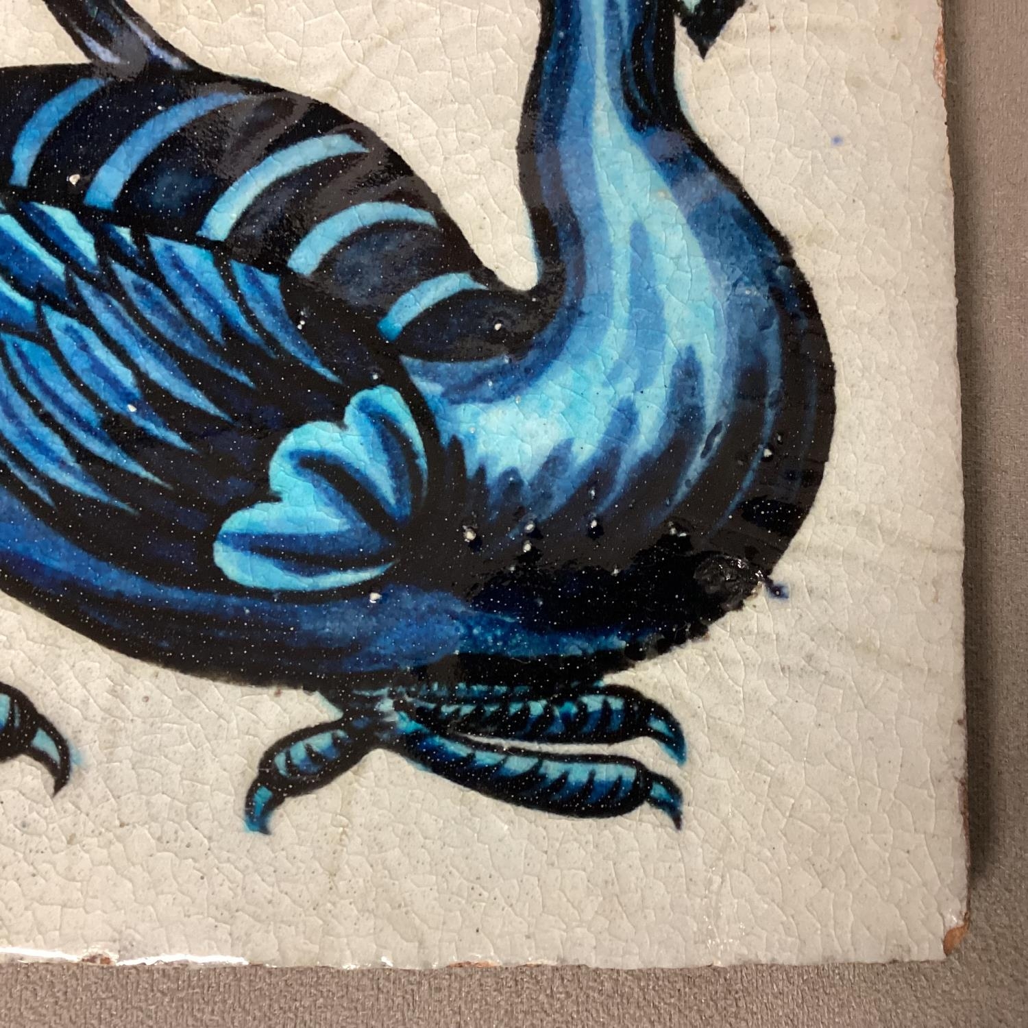 WILLIAM DE MORGAN, A blue and white tile of a stylised bird, stamped verso W DE MORGAN, 15.5 x - Image 6 of 9