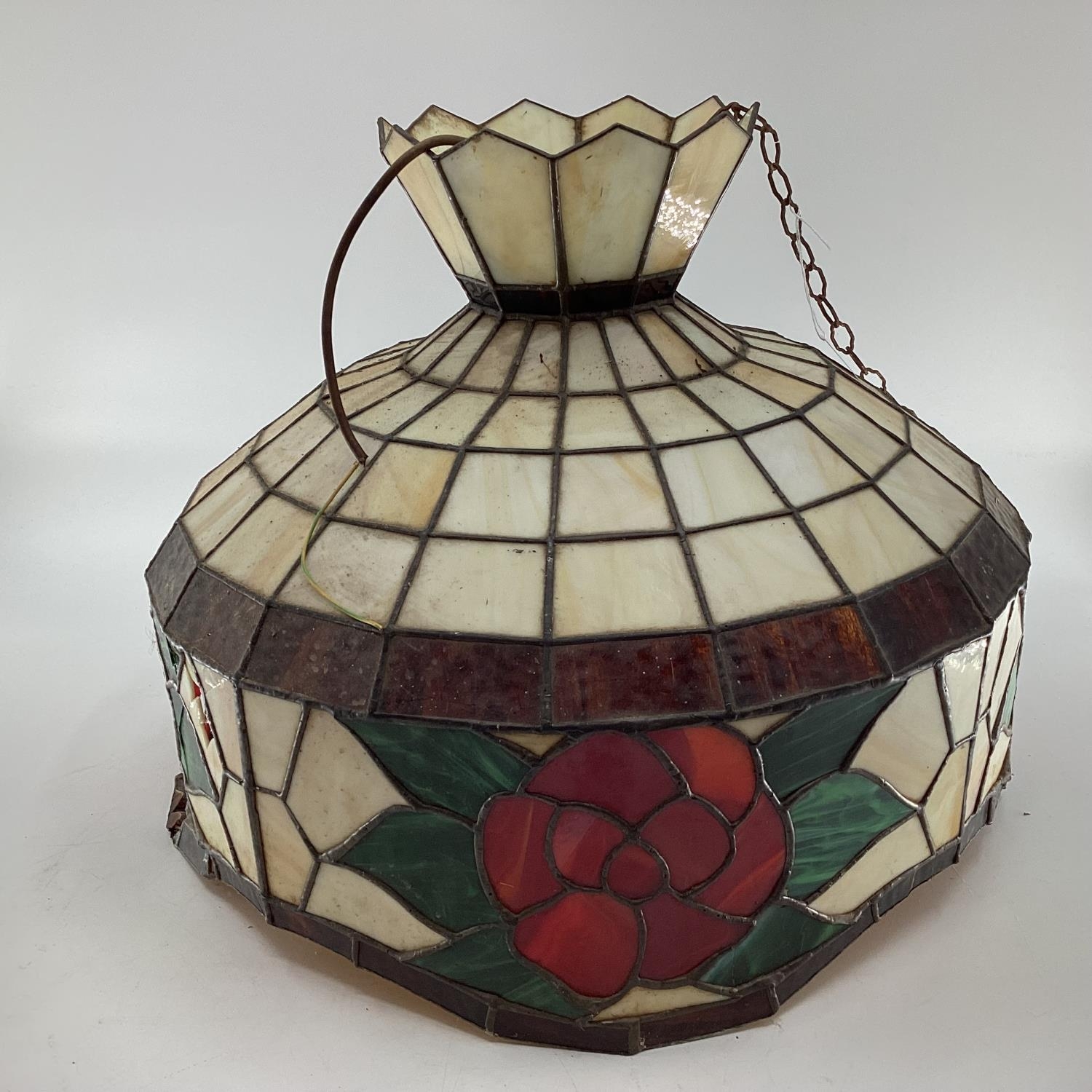 Large Tiffany Style lead glass celling lamp shade, some damage and losses, 53cm d - Image 2 of 8