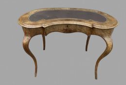 A Burr Walnut Kidney Shaped Writing Desk or Side Table, Width 112cm, Height 73 cm and Depth 60 cm