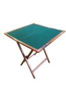 Folding games table, CRIBBAGE, opening to reveal green baize interior, and fitted games counters
