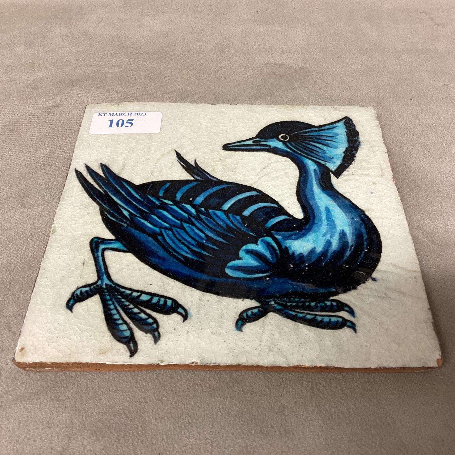 WILLIAM DE MORGAN, A blue and white tile of a stylised bird, stamped verso W DE MORGAN, 15.5 x - Image 3 of 9