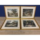 A set of four etching style hunting prints in gilt glazed frames
