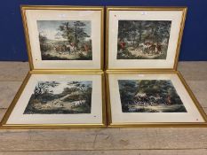 A set of four etching style hunting prints in gilt glazed frames