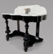 An Ebonised Serpentine Victorian Marble Top Washstand Width 110, Height 80 and Depth