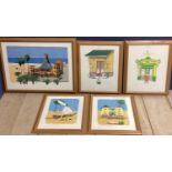 Paul Hogarth (British XX). Five continental and beach scene screen prints, limited edition